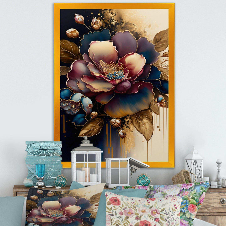 Red And Gold Camellia Floral Design I