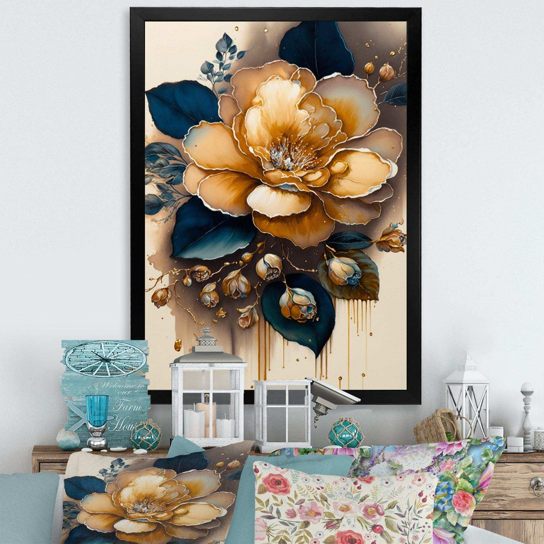 Yellow And Dark Blue Camellia Flower I