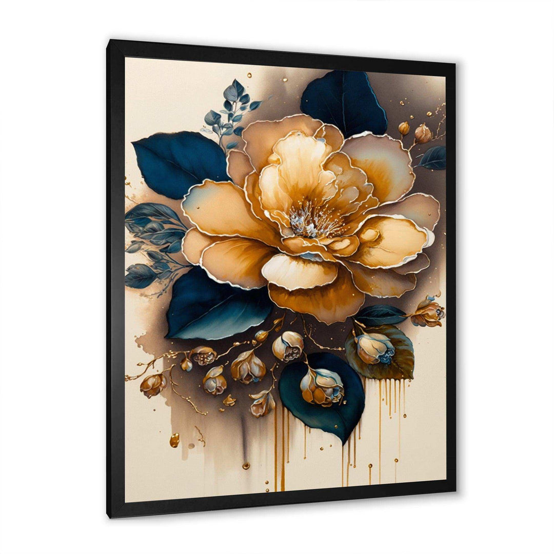 Yellow And Dark Blue Camellia Flower I