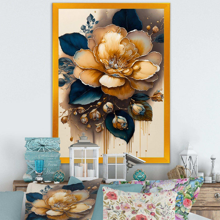 Yellow And Dark Blue Camellia Flower I