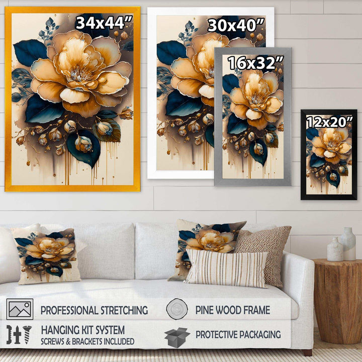 Yellow And Dark Blue Camellia Flower I