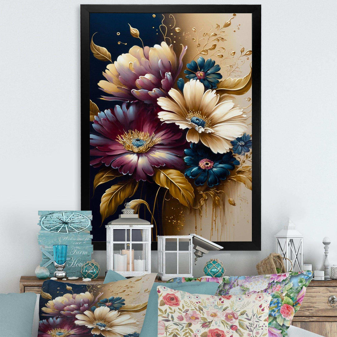 Burgundy And Blue Daisy Bunch II