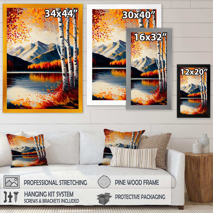 Red And Orange Birch Trees By The Lake V