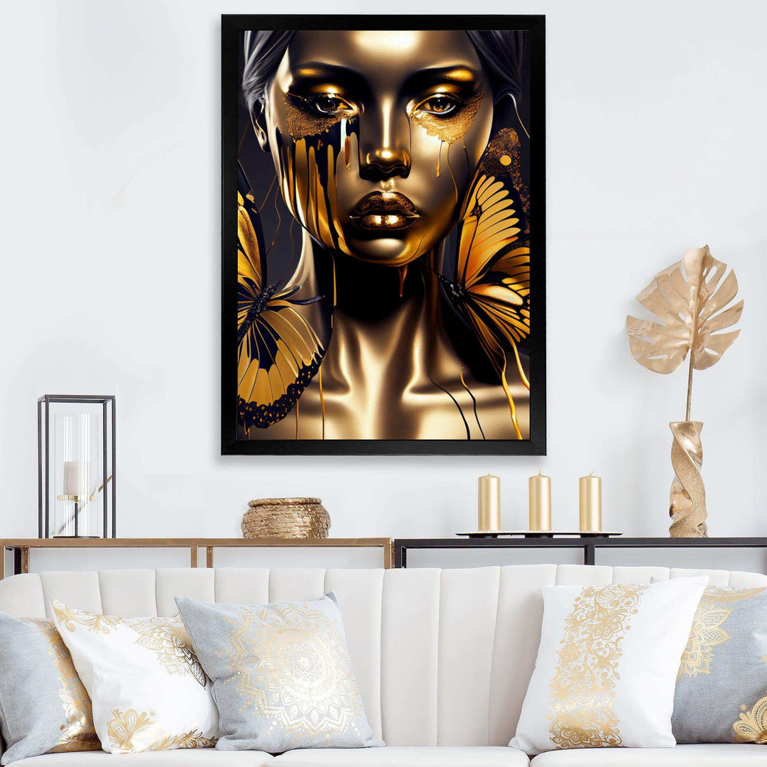 Attractive Woman With Gold Butterflies I