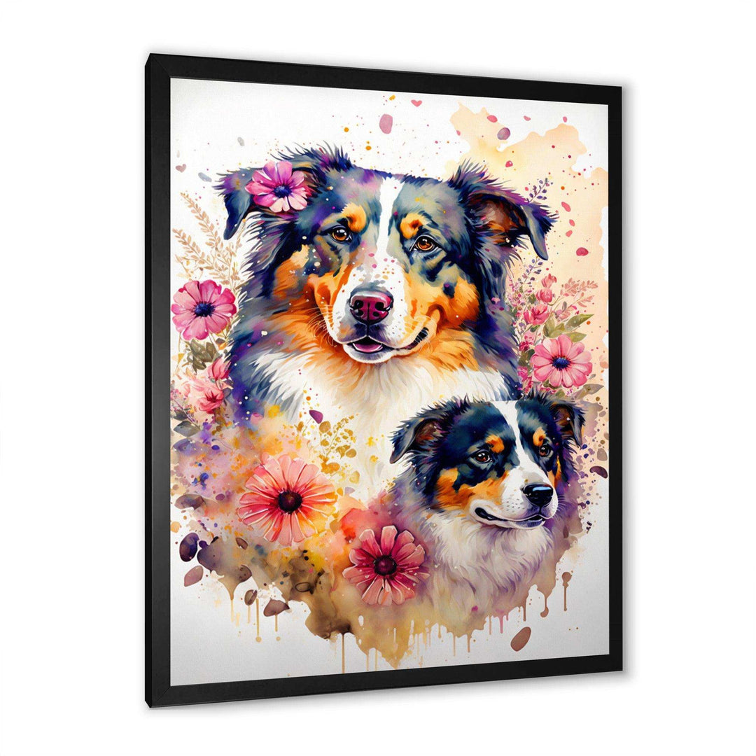 Cute Australian Shepherds Floral Art I