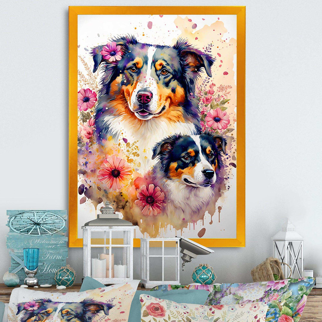Cute Australian Shepherds Floral Art I