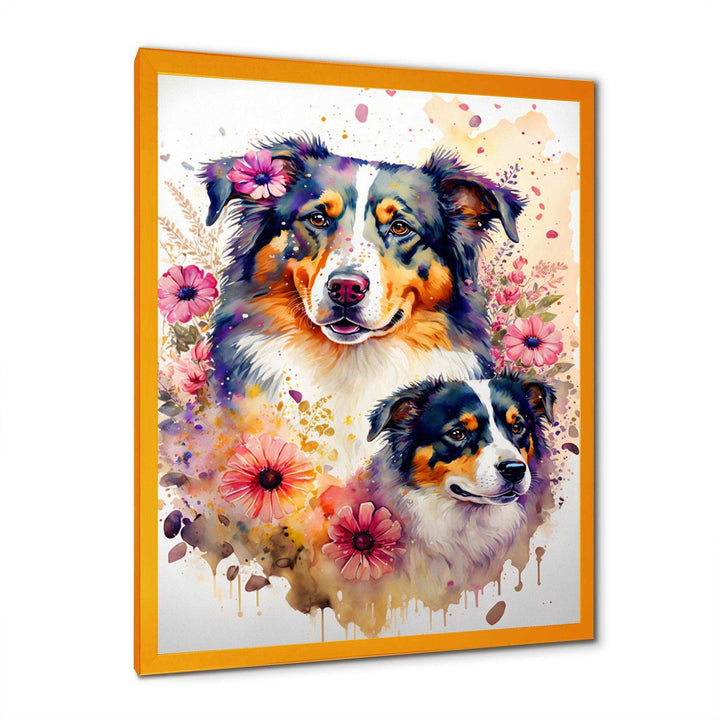 Cute Australian Shepherds Floral Art I