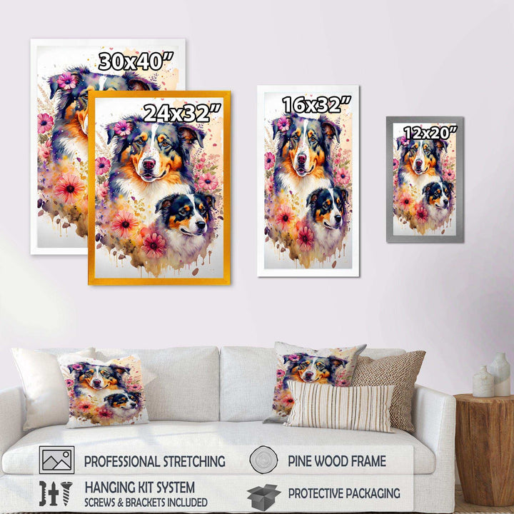 Cute Australian Shepherds Floral Art I