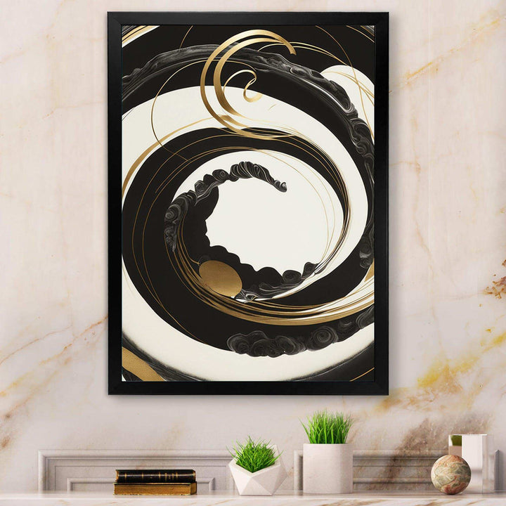 Black, Silver And Gold Blending Swirls VI - Modern Bedroom Wall Art