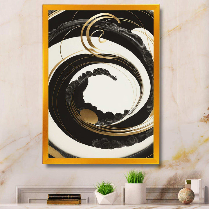 Black, Silver And Gold Blending Swirls VI - Modern Bedroom Wall Art