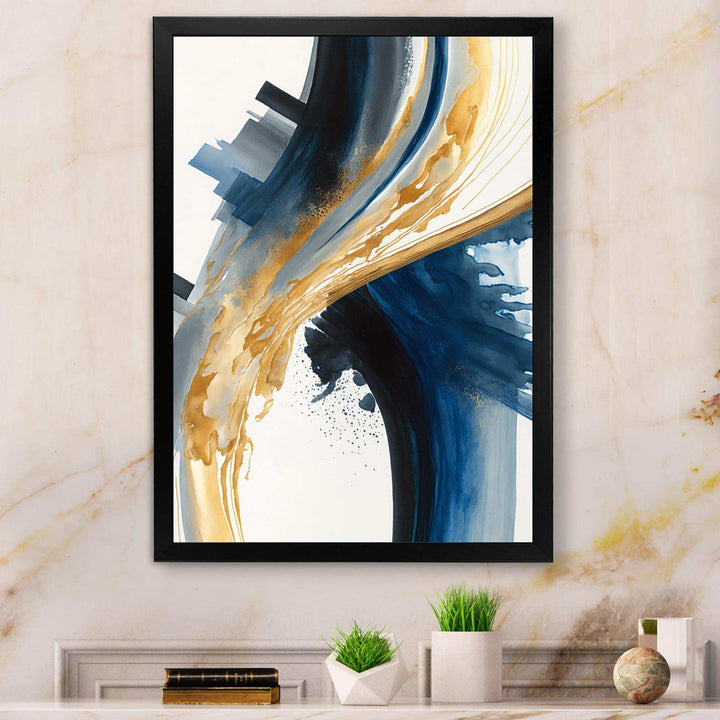 Blue And Gold Swirl Abstract I - Modern Wall Art Prints