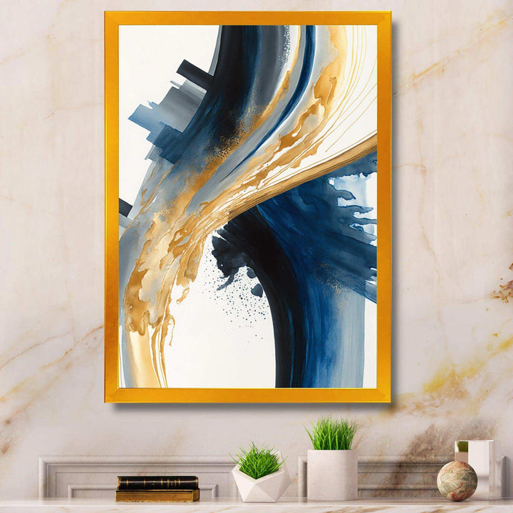 Blue And Gold Swirl Abstract I - Modern Wall Art Prints