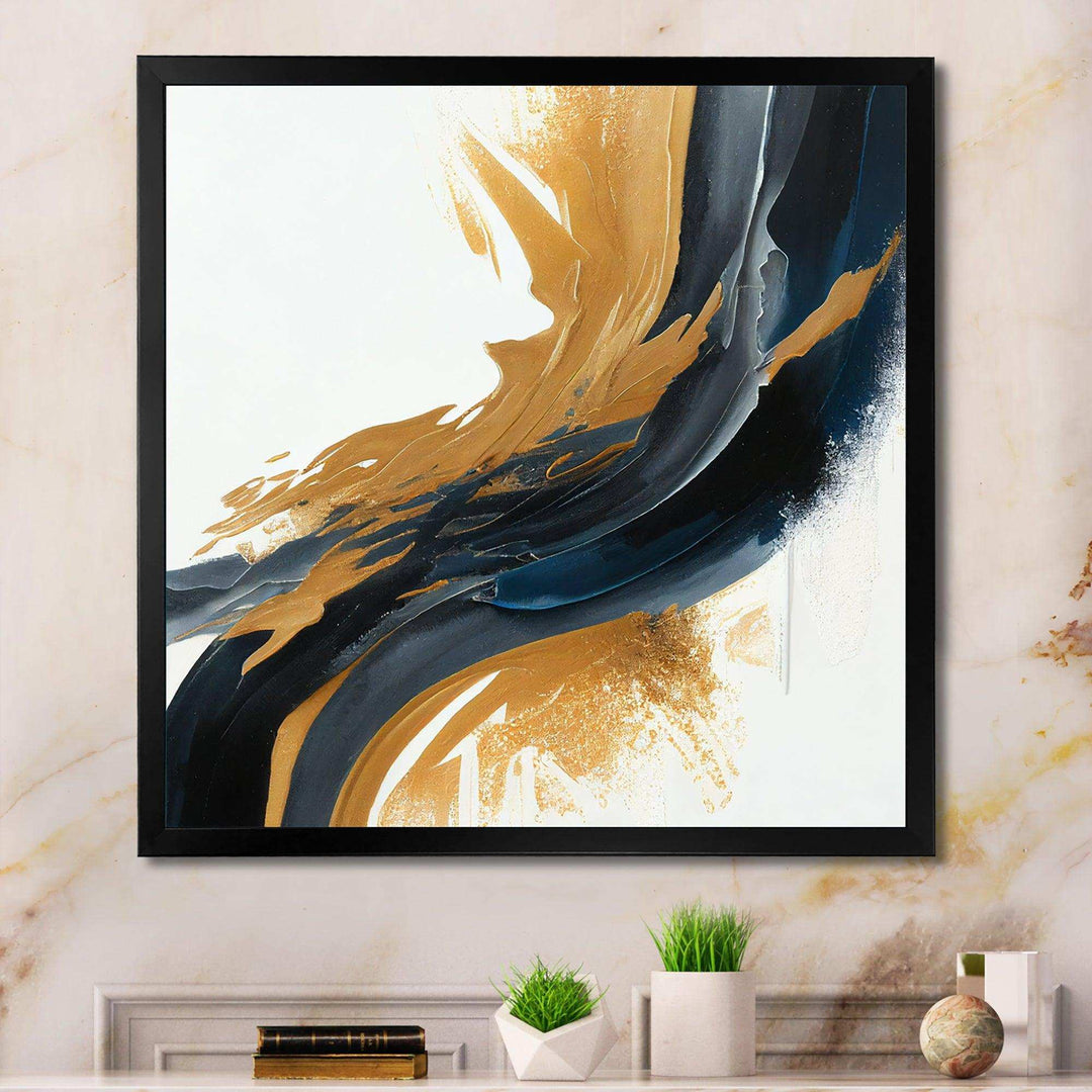 Blue And Gold Swirl Abstract II - Modern Wall Art Prints