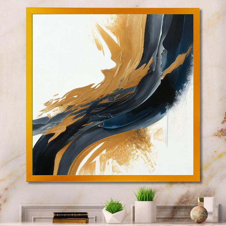 Blue And Gold Swirl Abstract II - Modern Wall Art Prints