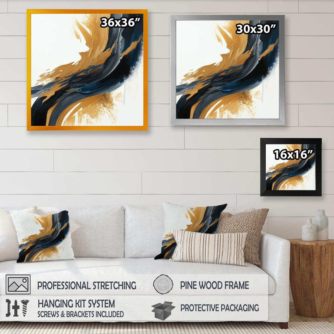 Blue And Gold Swirl Abstract II - Modern Wall Art Prints