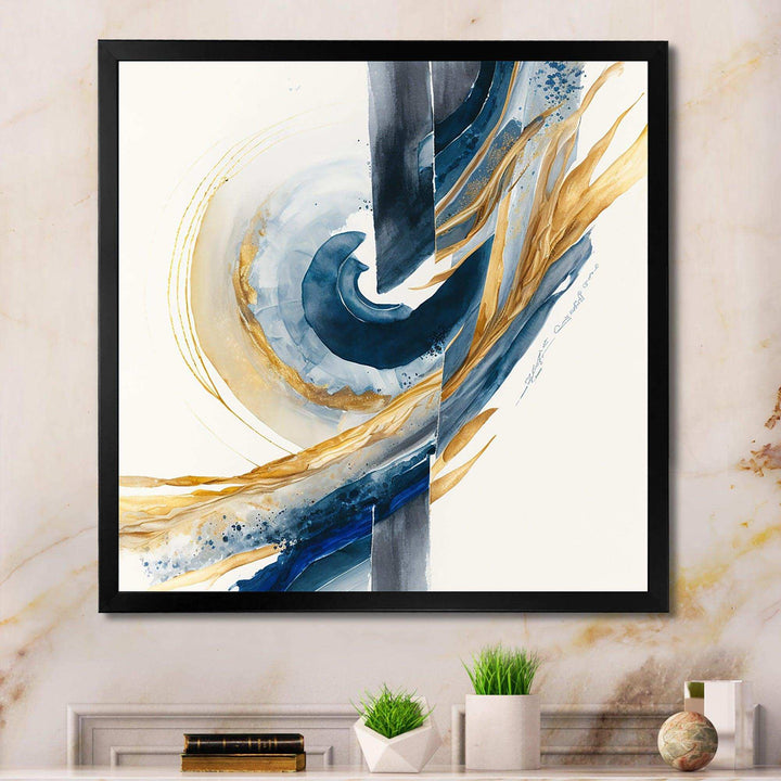 Blue And Gold Swirl Abstract V - Modern Canvas Wall Art