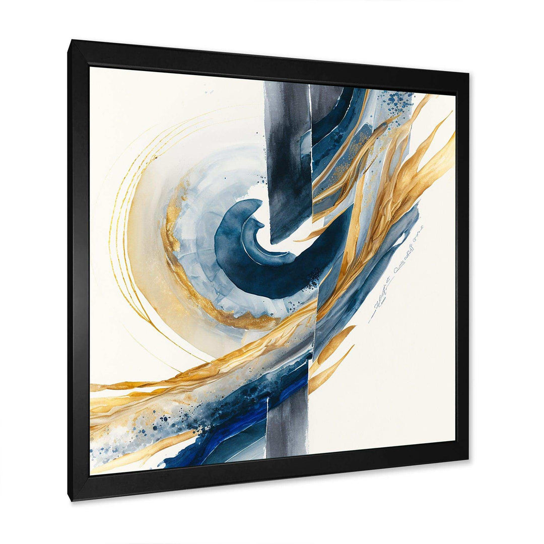 Blue And Gold Swirl Abstract V - Modern Canvas Wall Art