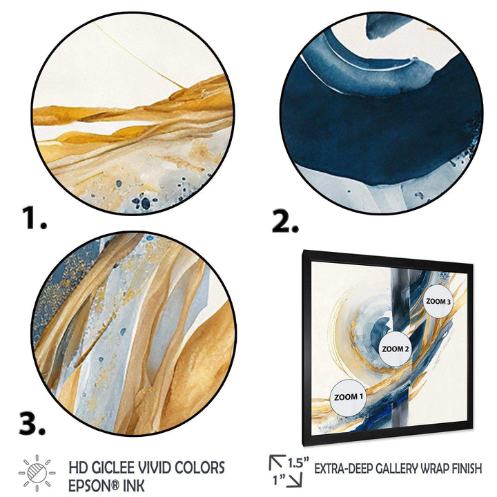 Blue And Gold Swirl Abstract V - Modern Canvas Wall Art