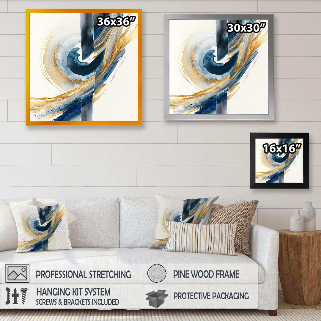 Blue And Gold Swirl Abstract V - Modern Canvas Wall Art