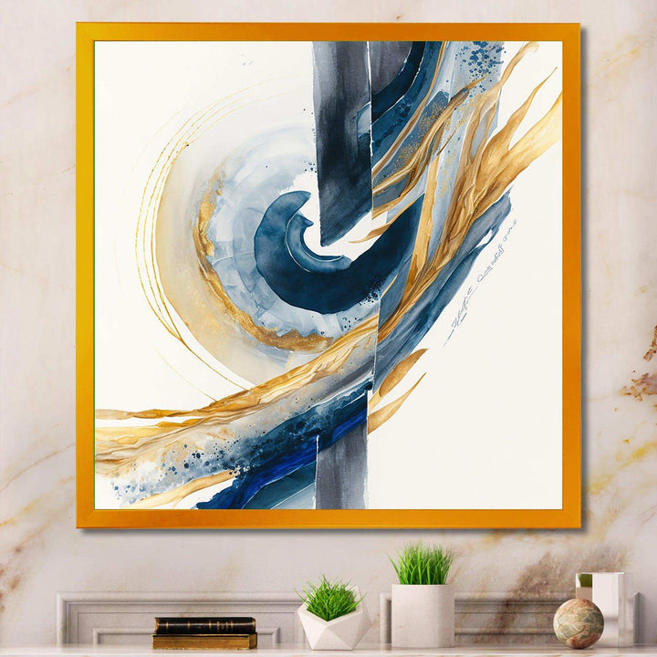 Blue And Gold Swirl Abstract V - Modern Canvas Wall Art
