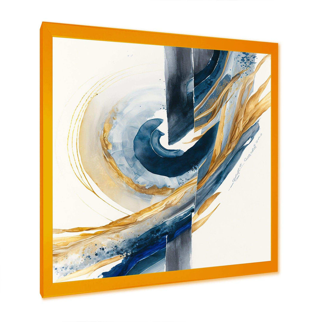 Blue And Gold Swirl Abstract V - Modern Canvas Wall Art