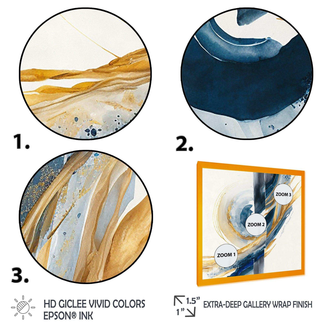 Blue And Gold Swirl Abstract V - Modern Canvas Wall Art