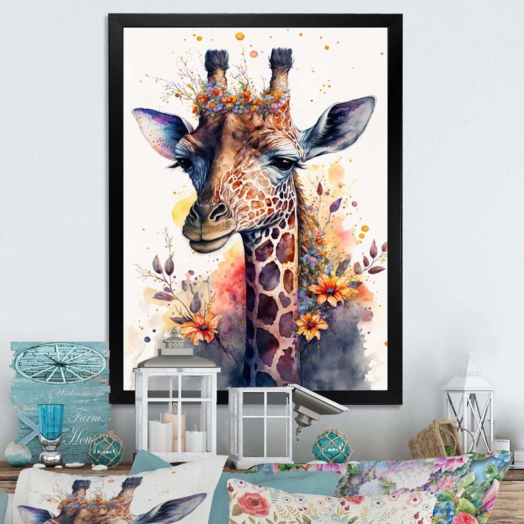 Cute Giraffe Floral Art I