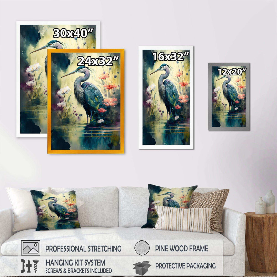 Cute Heron Floral Art I