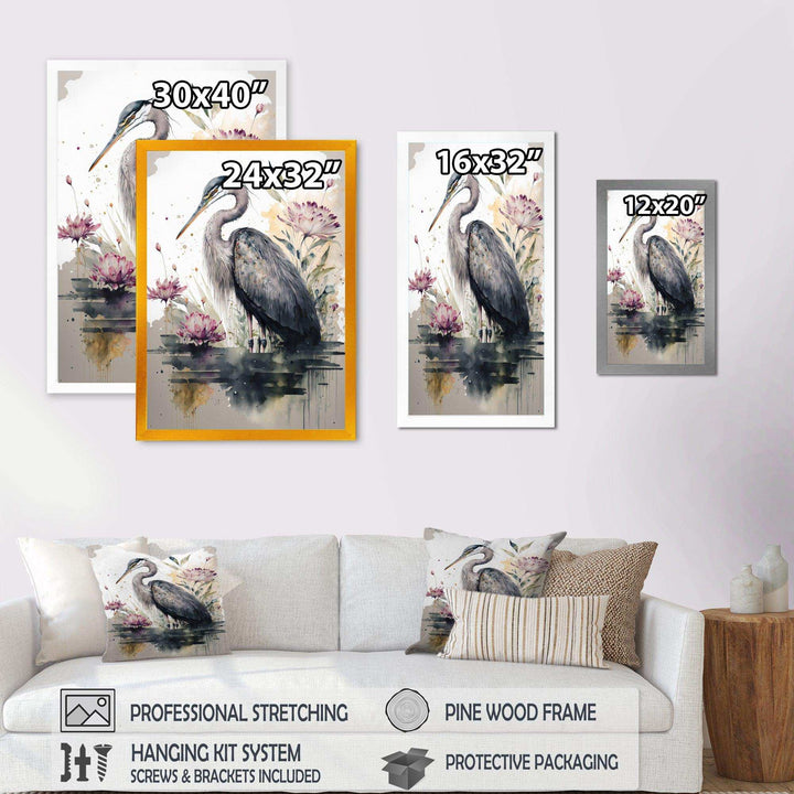 Cute Heron Floral Art III