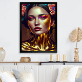 Gold And Black Floral Asian Woman I