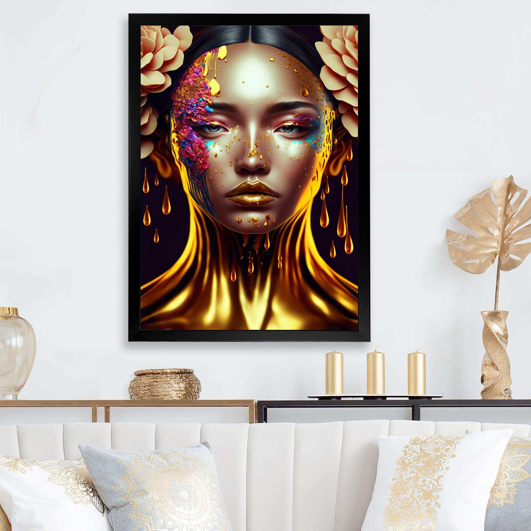 Gold And Black Floral Asian Woman II
