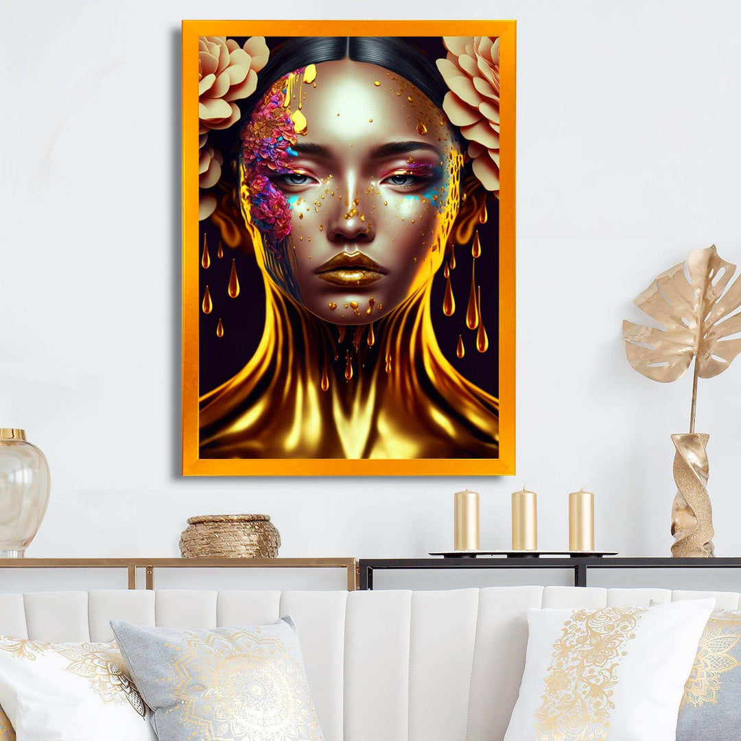 Gold And Black Floral Asian Woman II
