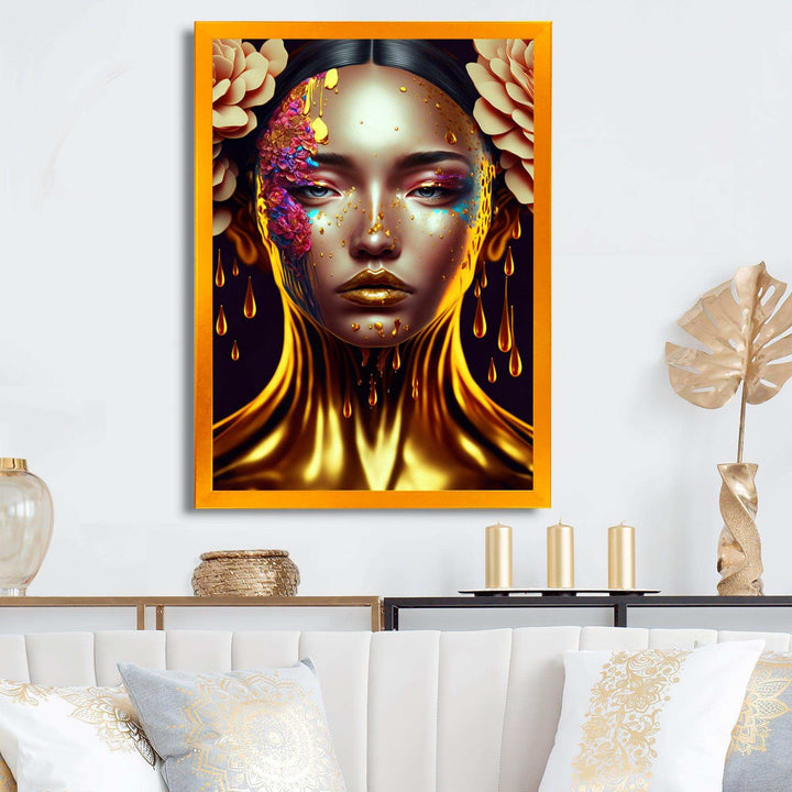 Gold And Black Floral Asian Woman II