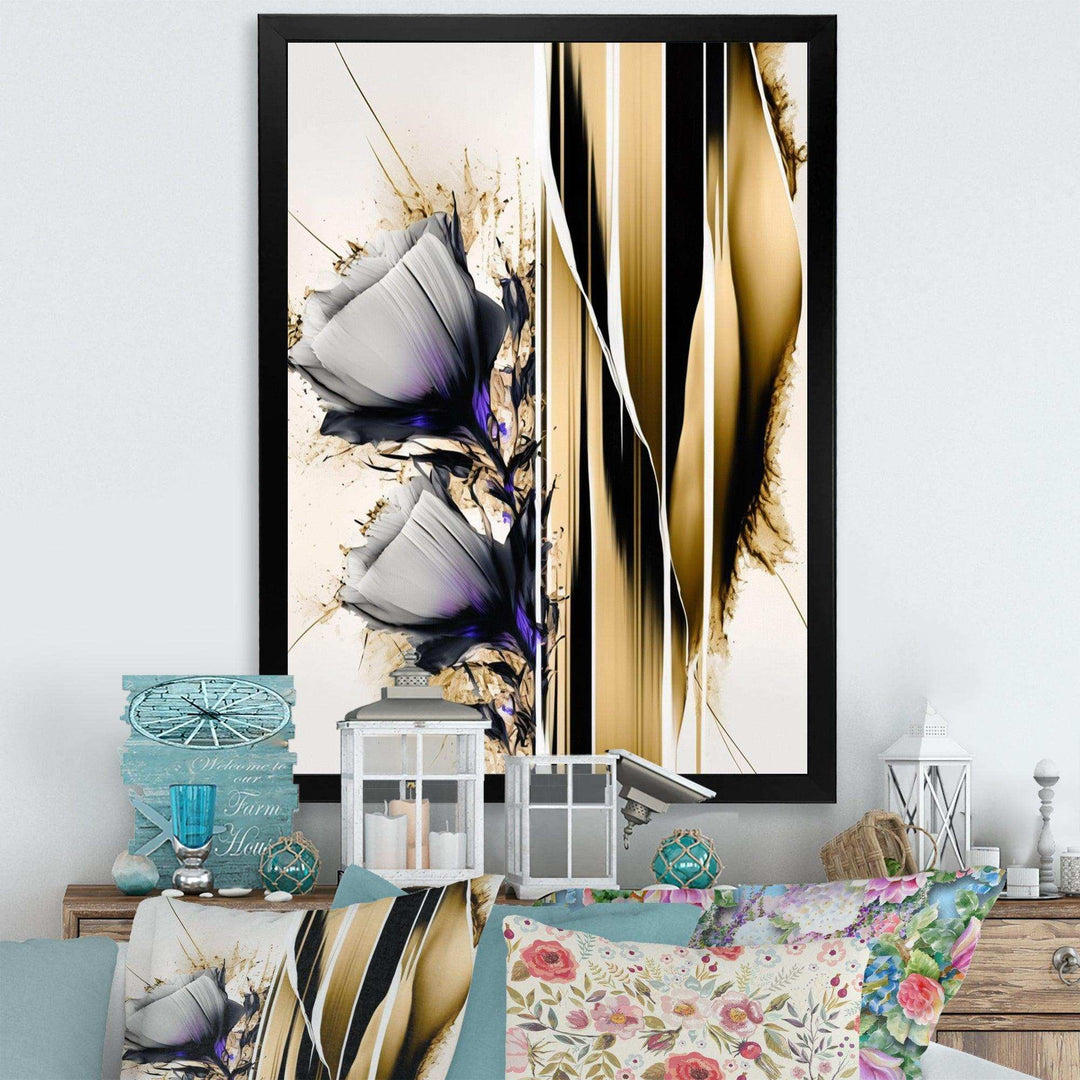 Purple Flower Flower On Abstract Paint I - Traditional Living Room Wall Decor