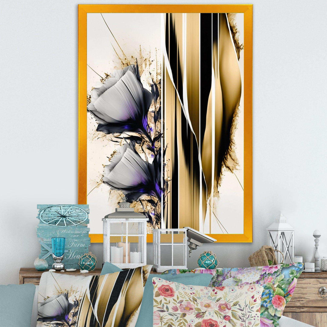 Purple Flower Flower On Abstract Paint I - Traditional Living Room Wall Decor