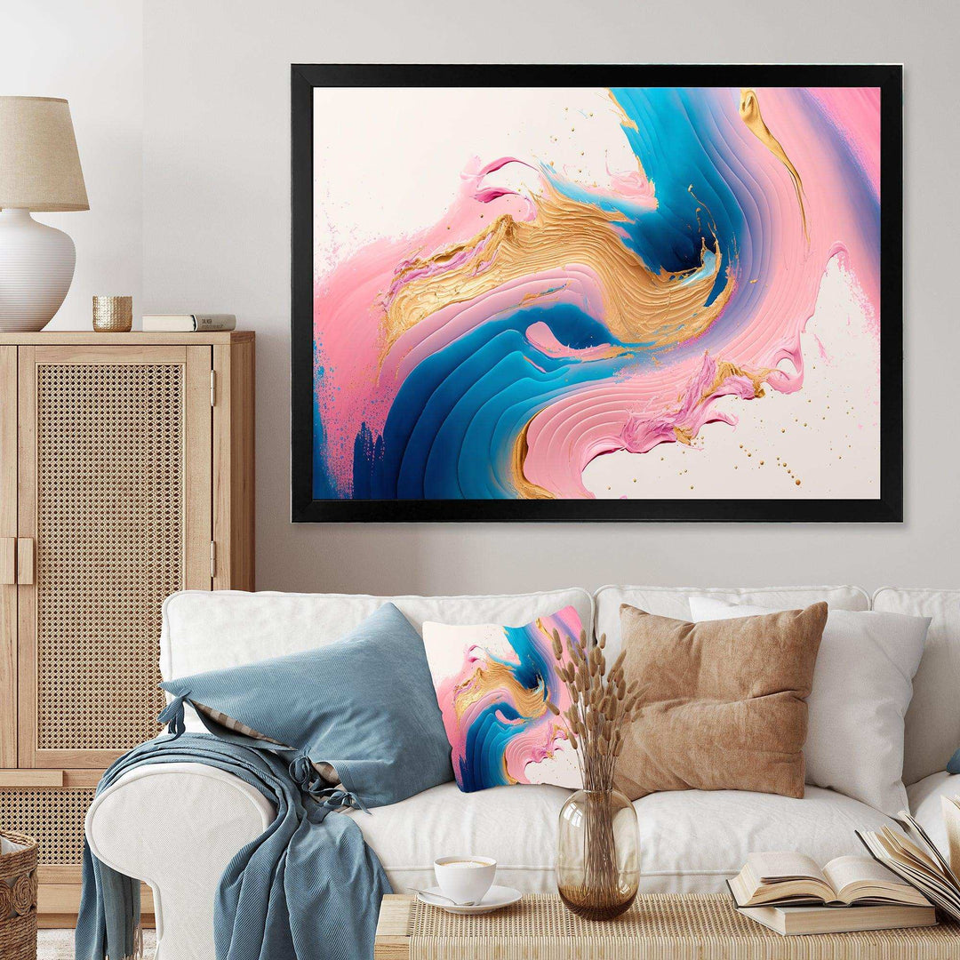 Pink And Gold Waves  - Modern Bedroom Wall Art
