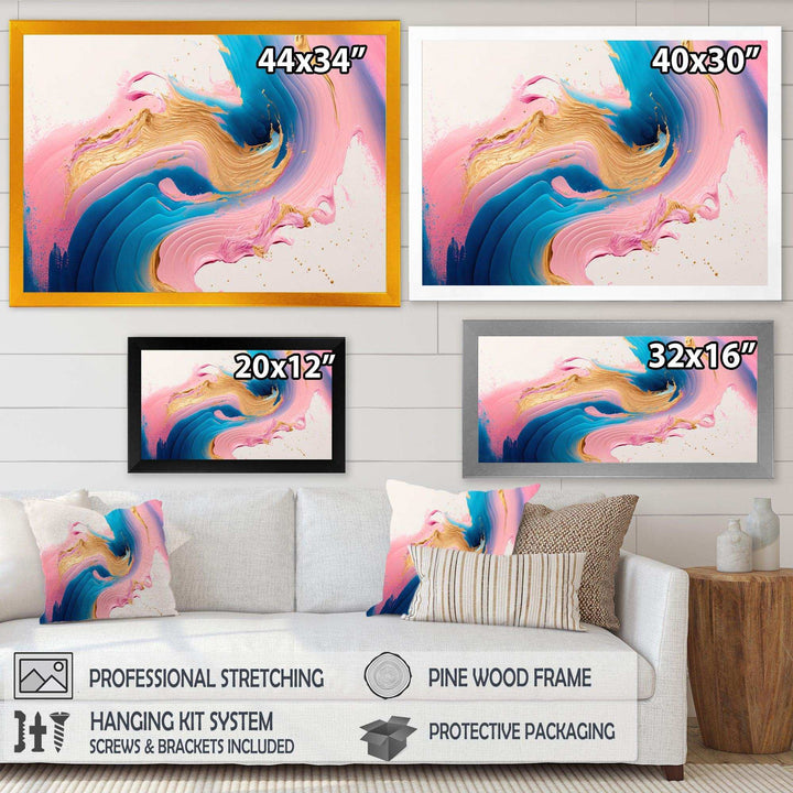 Pink And Gold Waves  - Modern Bedroom Wall Art