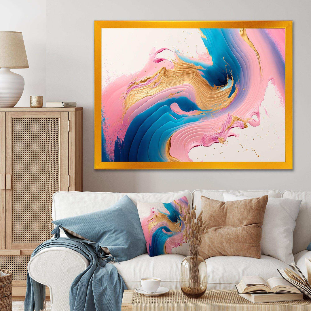 Pink And Gold Waves  - Modern Bedroom Wall Art