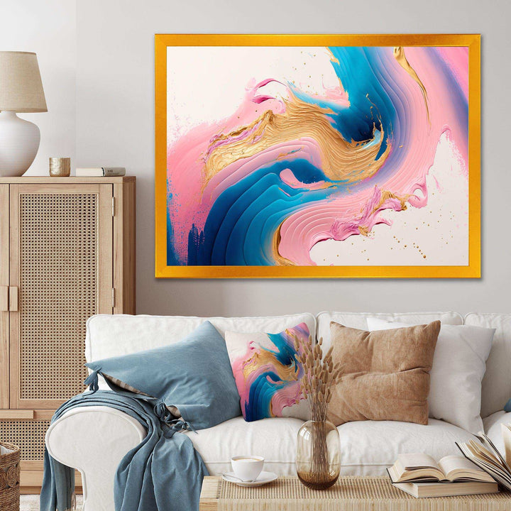 Pink And Gold Waves  - Modern Bedroom Wall Art