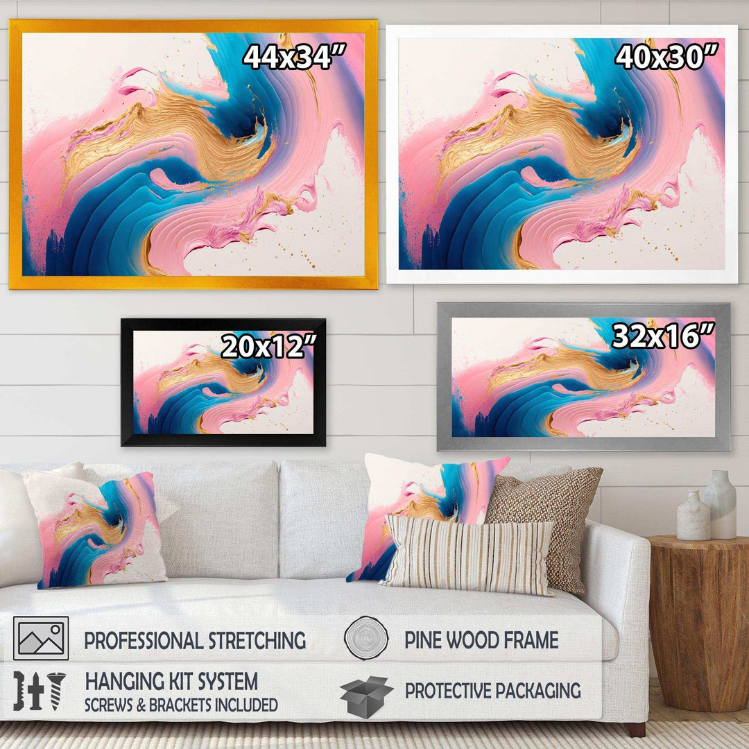 Pink And Gold Waves  - Modern Bedroom Wall Art