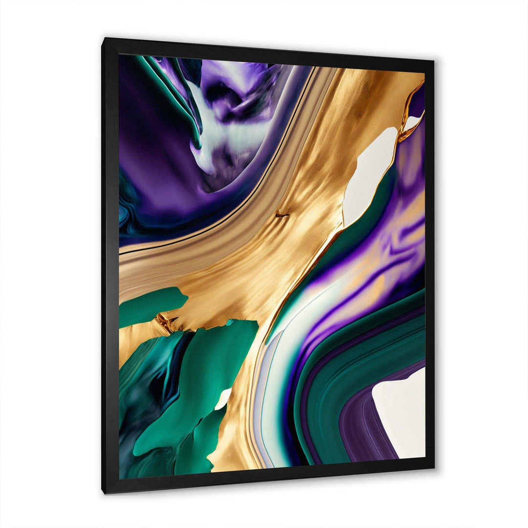 Purple, Green And Gold Bold Strokes I - Modern Living Room Wall Decor