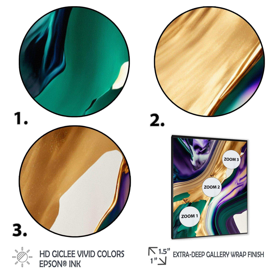 Purple, Green And Gold Bold Strokes I - Modern Living Room Wall Decor