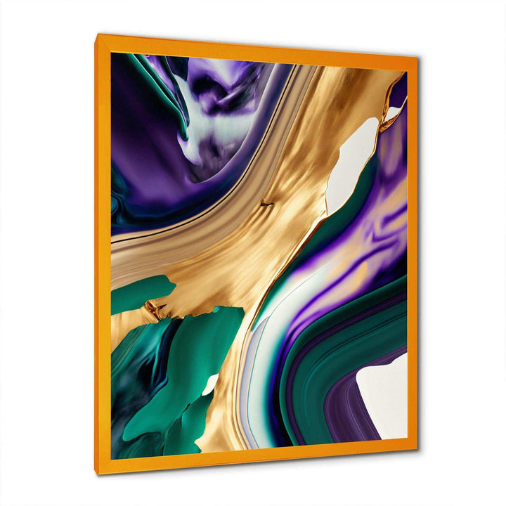 Purple, Green And Gold Bold Strokes I - Modern Living Room Wall Decor