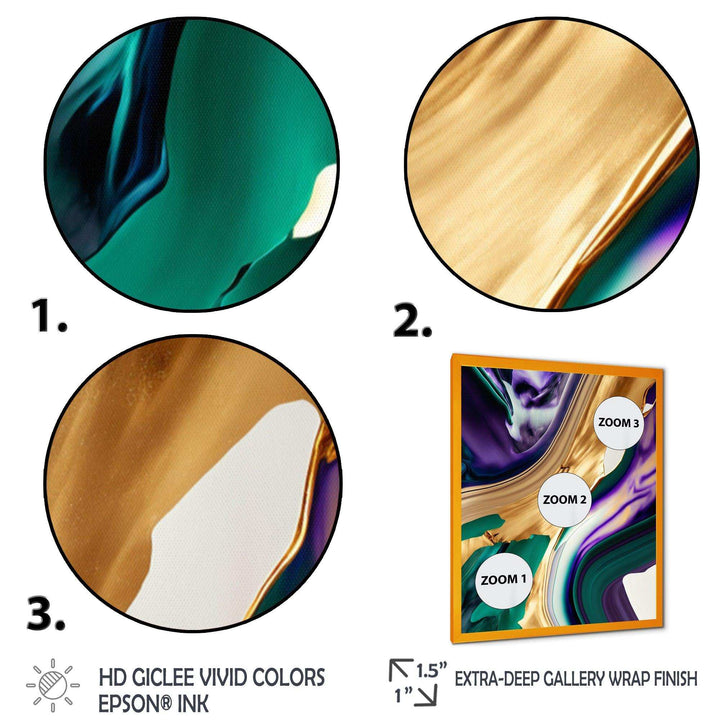 Purple, Green And Gold Bold Strokes I - Modern Living Room Wall Decor
