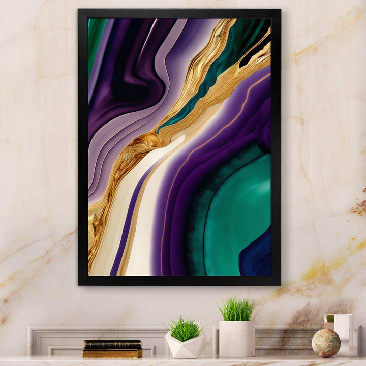 Purple, Green And Gold Bold Strokes II - Modern Bedroom Wall Art