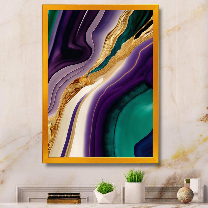 Purple, Green And Gold Bold Strokes II - Modern Bedroom Wall Art