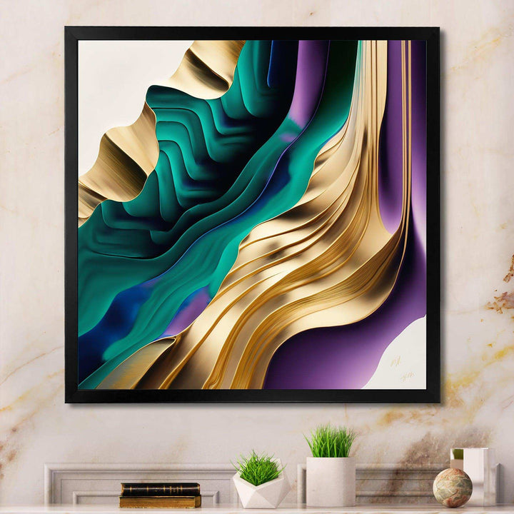 Purple, Green And Gold Bold Strokes III - Modern Wall Art Prints