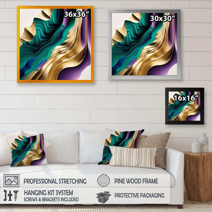 Purple, Green And Gold Bold Strokes III - Modern Wall Art Prints