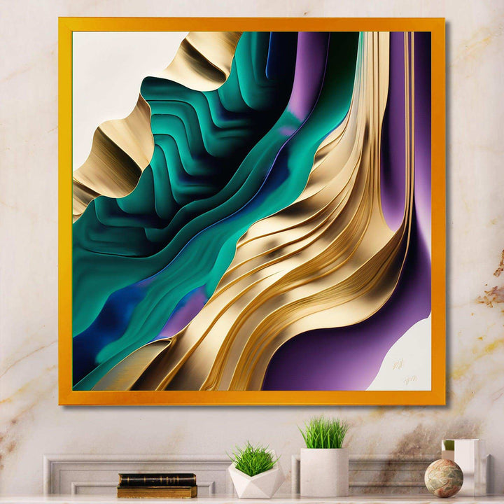 Purple, Green And Gold Bold Strokes III - Modern Wall Art Prints