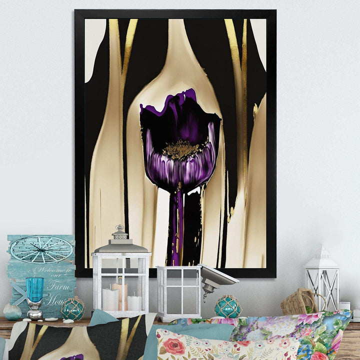 Purple Flower Flower On Abstract Paint IV - Traditional Canvas Wall Art